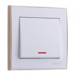 Lezard RAIN выкл. СУ 1 кл. бел. с бок. вст. золото, инд. (корпус PC) 703-0226-111