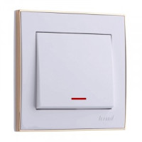 Lezard RAIN выкл. СУ 1 кл. бел. с бок. вст. золото, инд. (корпус PC) 703-0226-111