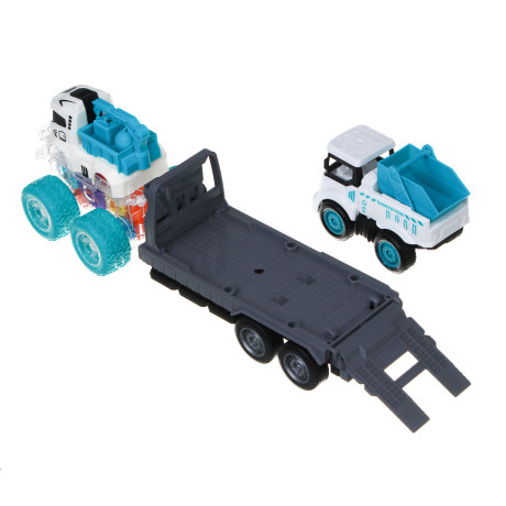 ИГРОЛЕНД Автовоз с машинкой, свет, инерция, 3хLR44, резина, ABS, 34х8,3х20 см, 6 диз