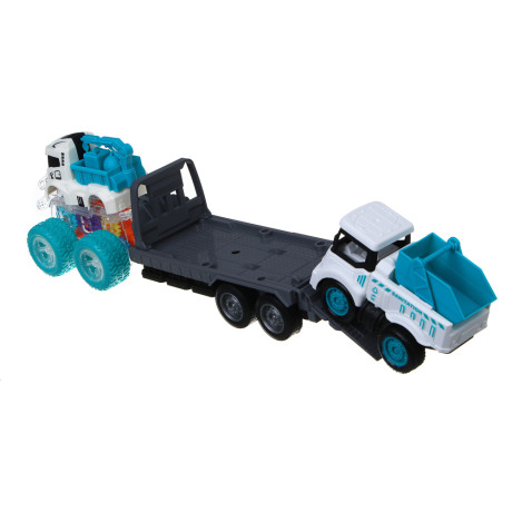 ИГРОЛЕНД Автовоз с машинкой, свет, инерция, 3хLR44, резина, ABS, 34х8,3х20 см, 6 диз