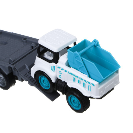 ИГРОЛЕНД Автовоз с машинкой, свет, инерция, 3хLR44, резина, ABS, 34х8,3х20 см, 6 диз