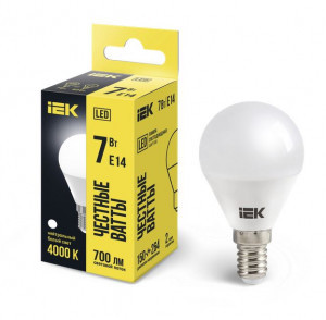 IEK лампа св/д шар G45 E14  7W(700lm) 4000K 4K 91x45 матовая LLE-G45-7-230-40-E14