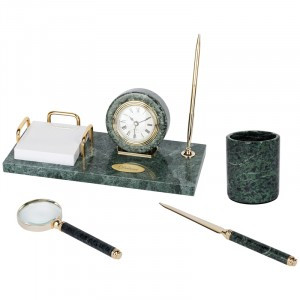Набор настольный Delucci 4 предмета, зеленый мрамор Арт.214035