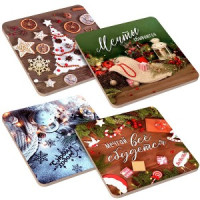 Подставка под горячее &quot;С Новым годом!&quot;, 14*14 см (кратность 4!!!), береза МТ2-276 Мультидом