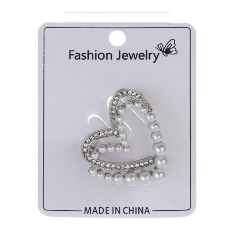 Брошь сердце с камнем, сплав, 2 дизайна, БЖ25-23