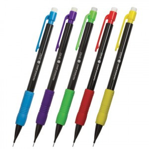 Карандаш механический STAFF "College", корпус черный, детали ассорти, резиновый грип, ластик, 0,5 мм