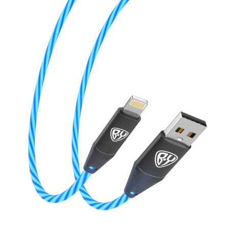 BY Кабель для зарядки Светящийся iP, 1,5м, Быстрая зарядка 2.4А, 12W, синяя подсветка