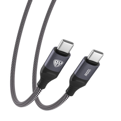 BY Кабель для зарядки Diverse Type-C-Type-C, 2м, Быстрая зарядка 5А, PD 100W, тканевый, серый