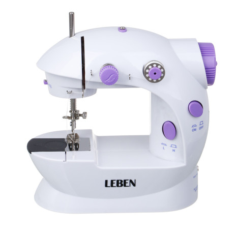 LEBEN Швейная машинка, 6 Вт, полуавтомат, 2 скорости, 4xАА или 220 В, белая, 195х125х200мм