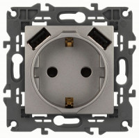 ЭРА Elegance мех. роз. СУ 1мест. 16A+2хUSB 5В-3А  (земля, шторки) титан 14-4109-16 65775