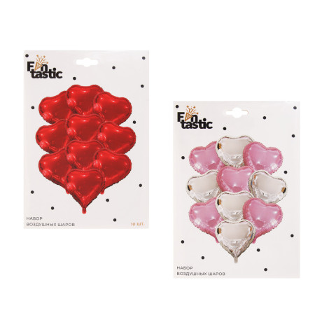 Набор воздушных шаров тм Fntastic "Сердечки" 46 см, 10 шт, фольгированные, 2 вида