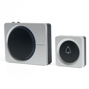 Feron звонок беспроводной с кодировкой сигнала 38 мелодий с кнопкой 3хАА сереб/черный, E-382 48923