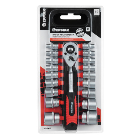 ЕРМАК Набор профессионального инструмента, 19 предм., 1/2" (головки и трещотка)