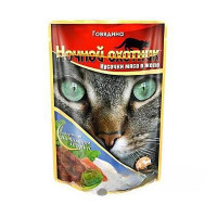 Ночной охотник Консервированный корм для кошек (пакет дой-пак), Мясные кусочки в ЖЕЛЕ, ГОВЯДИНА 100 грамм х24