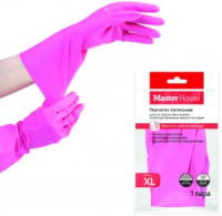Перчатки хозяйственные латекс 44гр пара,30см,с напылением,рельеф,разм XL,60279/Master House