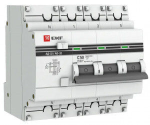 EKF PROxima дифф. автомат. выкл. АД-32 3P+N C50 300мА, типа AC, 4,5кА, электрон. DA32-50-300-4P-pro