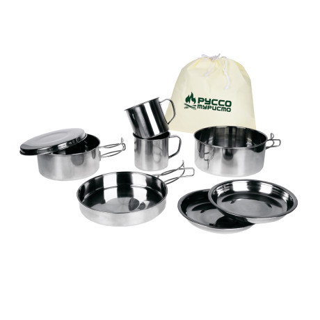 Набор туристической посуды тм РУССО ТУРИСТО, 8 предметов, в чехле, нерж.сталь