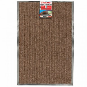Коврик входной ворсовый влаго-грязезащитный ЛАЙМА, 60х90 см, ребристый, толщина 7 мм, коричневый, 60