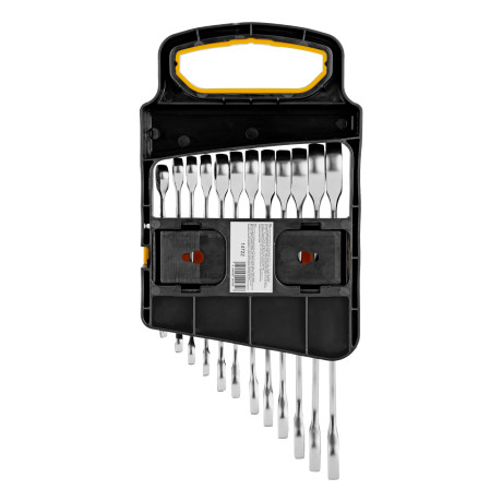 Набор ключей комбинированных трещоточных 6-19 мм, 12 шт., CrV, матовый хром Denzel