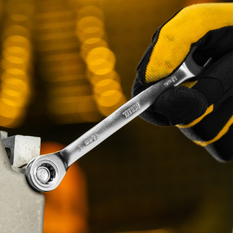 Набор ключей комбинированных трещоточных 6-19 мм, 12 шт., CrV, матовый хром Denzel