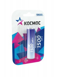 Ак-р Космос 18650 Li-ion 1500mAh 3.7V BL1 без защиты 18x65 мм KOC18650Li-ion15UBL1