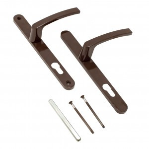 Комплект ручек ЛДМ АГН-85.25.67-75 RAL8017 корич. с пружин.  м/о 85 "под пальчики"  (12,3)