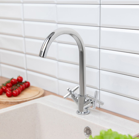 RAIN Смеситель для кухни Кристал, кран-буксы 1/2, гайка, латунь, хром