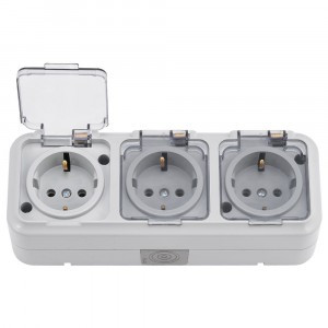 Bylectrica ПРАЛЕСКА АКВА роз. ОУ 3 мест. 16А (земля, прозр крыш, IP54, ABS) серый(РА16-0132)(02)