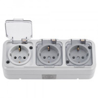 Bylectrica ПРАЛЕСКА АКВА роз. ОУ 3 мест. 16А (земля, прозр крыш, IP54, ABS) серый(РА16-0132)(02)