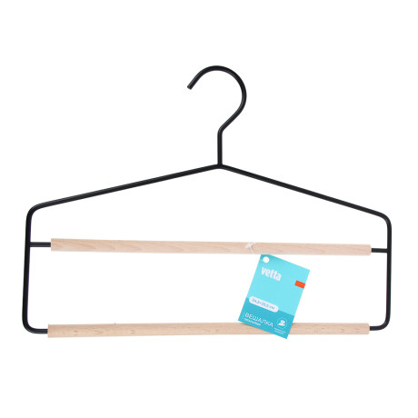 VETTA Вешалка-органайзер, 2 уровня, 34.5х25.5х0.8 см, металл, дерево, черный глянец