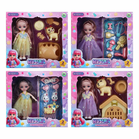 ИГРОЛЕНД Кукла шарнирная 15 см с аксессуарами, PP, ABS, PVC, 22х5,5х20 см, 4 дизайна