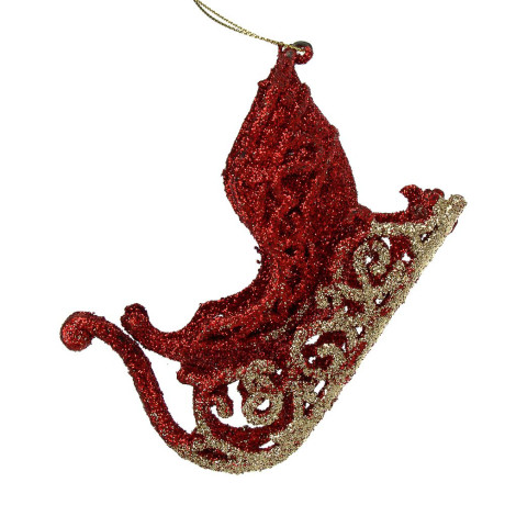 СНОУ БУМ Подвеска декоративная "Сани" 10.5x6x3.5 см, пластик, глиттер, красный