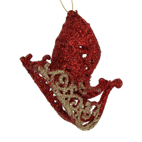 СНОУ БУМ Подвеска декоративная "Сани" 10.5x6x3.5 см, пластик, глиттер, красный