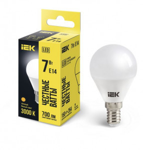 IEK лампа св/д шар G45 E14  7W(700lm) 3000K 2K 91x45 матовая LLE-G45-7-230-30-E14