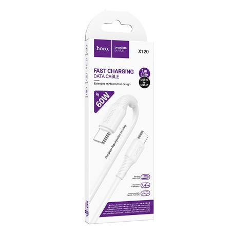 hoco. Кабель для зарядки модель X120, 60W С-С 1м, цвет: белый