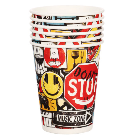 Набор бумажных стаканов Знаки яркие, в т/у пленке, 6 шт*250 мл