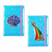 Записная книжка А5, 21,5х14,5см, 80л., голограф. ПУ, вшивка из ПВХ с подвиж.блест., резинка, 2 диз.