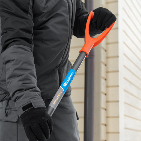 Лопата для уборки снега пластиковая, 490х370х1350 мм, стальной черенок, усиленная Сибртех