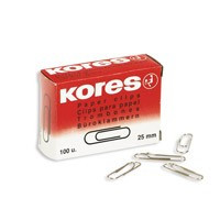Скрепки KORES с отгибом,никелированные, 25 мм,треугольные,негофрир,100шт/уп Арт.65494