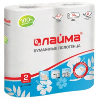 Полотенца бум. бытовые, спайка 2 шт., 2-х сл. (2х30 м) Лайма 22х23 см, белые, 128726
