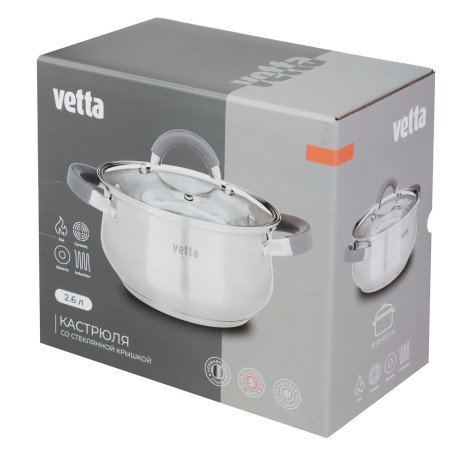 VETTA Вена Кастрюля 18х10,5см. 2,6л. со стекл. крышкой, индукция