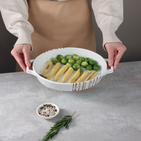 MILLIMI Форма для запекания и сервировки овал.с ручками, керамика, 31х20,5х5см, 1,1л, белая