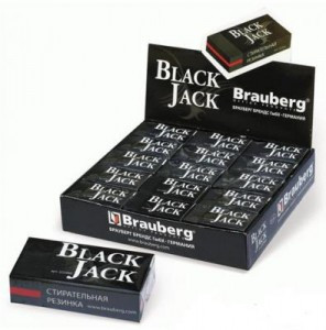 Резинка стирательная BRAUBERG "BlackJack" в карт. держ, 40х20х11мм, трёхслойная, цвет чёрн, 222466