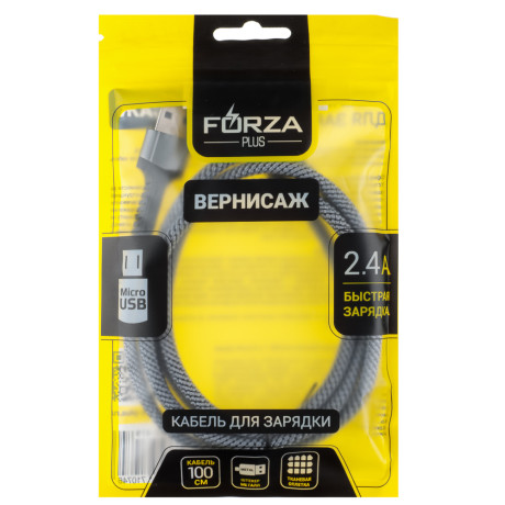 FORZA Кабель для зарядки Вернисаж microUSB, 1м, Быстрая зарядка 2.4А, 12W, тканевый , 3 цвета