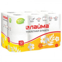 Бумага туалетная бытовая, спайка 12 шт., 2-х слойная (12х18,5 м) Лайма белая, 128718