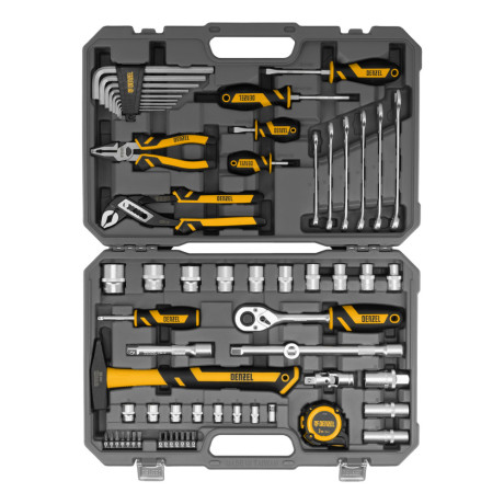 Набор инструментов, 1/2", 1/4", CrV, S2, пластиковый кейс, 64 предмета Denzel