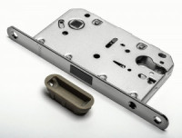 Замок врезной б/ручек магнитный РЕНЦ с пластиковой ответной планкой, никель матовый INLBM 5085 PL SN