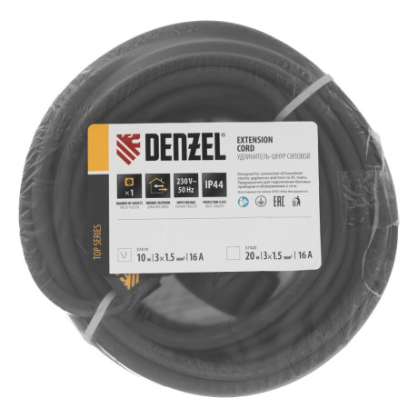 Удлинитель-шнур силовой Top Series, КГТТ, 10 м, 1 розетка, 3 x 1,5 мм Denzel