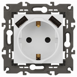 ЭРА Elegance мех. роз. СУ 1мест. 16A+2хUSB 5В-3А  (земля, шторки) белый матовый 14-4109-01М 65773