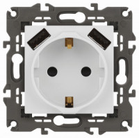 ЭРА Elegance мех. роз. СУ 1мест. 16A+2хUSB 5В-3А  (земля, шторки) белый матовый 14-4109-01М 65773